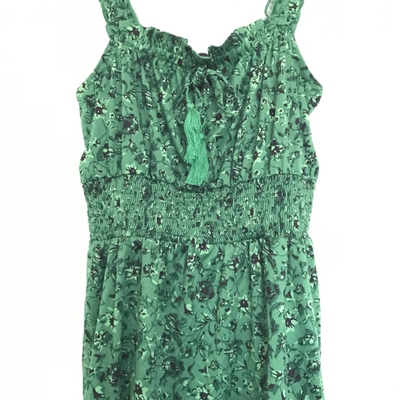 Lily Morgan Mini Dress Floral S Royal Green Black Tie Front Smocked Waist - Picture 4 of 16